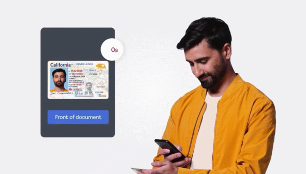 "Identity verification process using ID card and mobile device for secure onboarding"