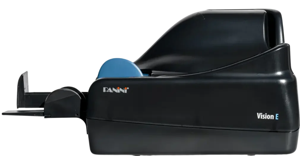 "Panini Vision E image-based cheque scanner for financial automation"